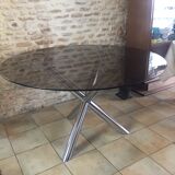 Vintage table roche bobois chrome and glass