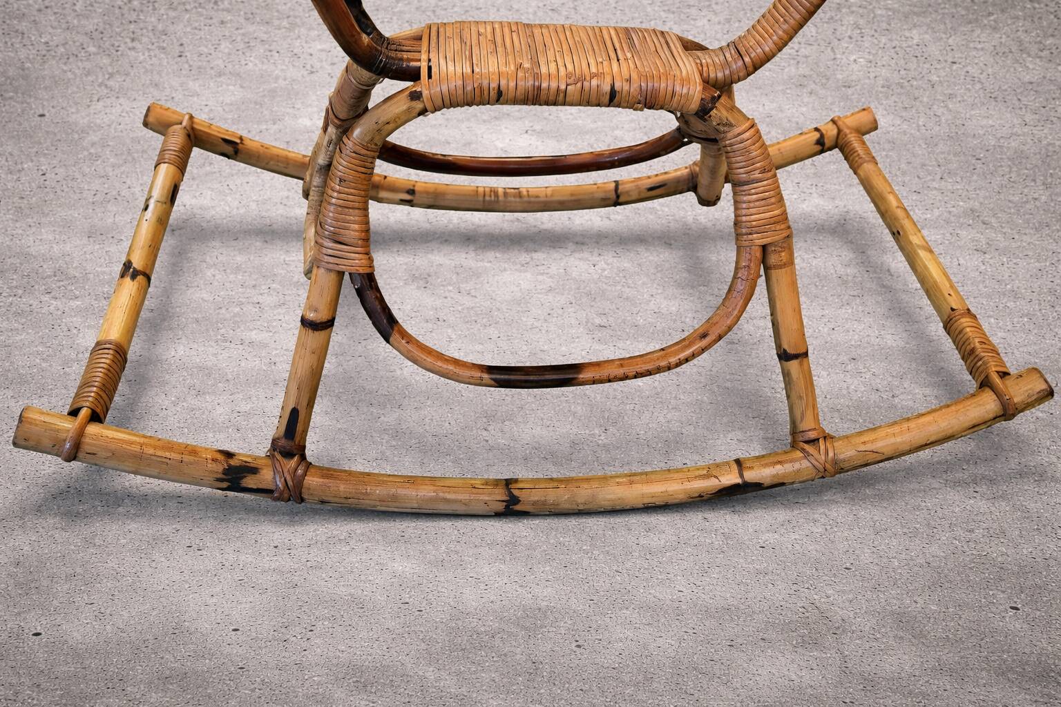 Vintage 1960s/70s rattan and bamboo rocking horse