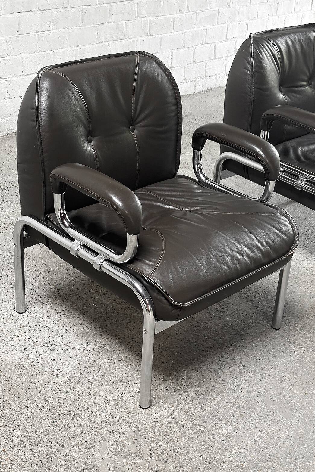 Hans Eichenberger 'Eurochair' Leather Lounge Chairs for Girsberger, 1970s