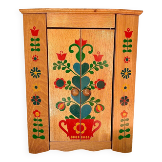 Vintage painted wooden doll cabinet