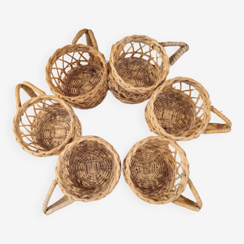 Set of 6 vintage rattan glass holders