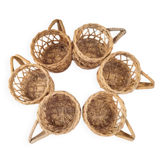 Set of 6 vintage rattan glass holders