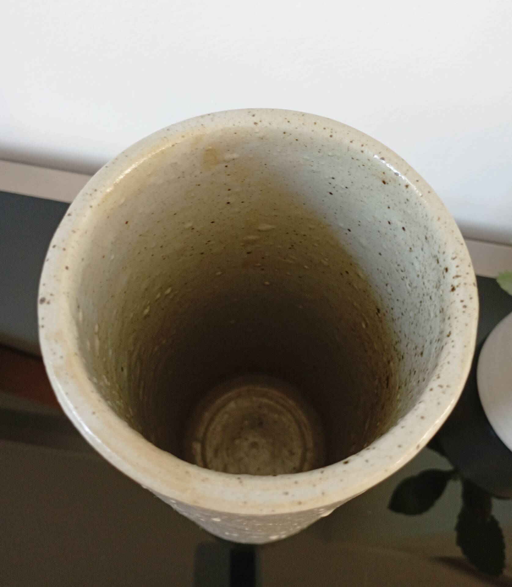 Vintage glazed stoneware cylinder vase - 1970