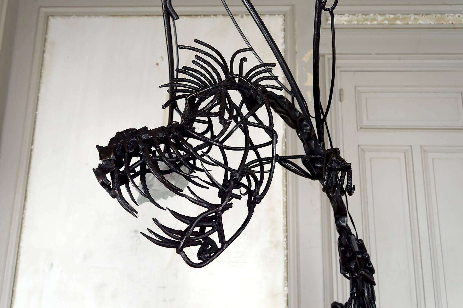 Brutalist sculptural wrought iron Dragon floor lamp, France