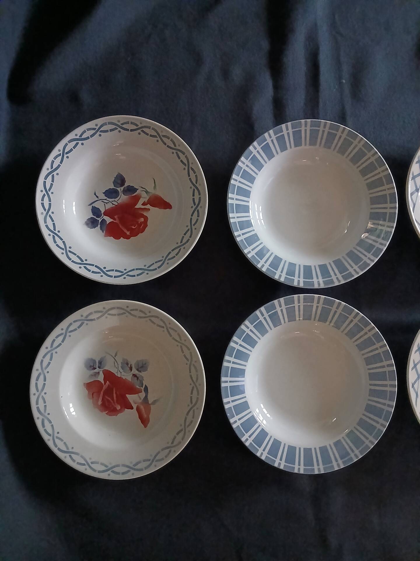 8 mismatched antique deep plates