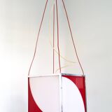 Cubic Red and White Plexiglass and Metal Pendant, Italy
