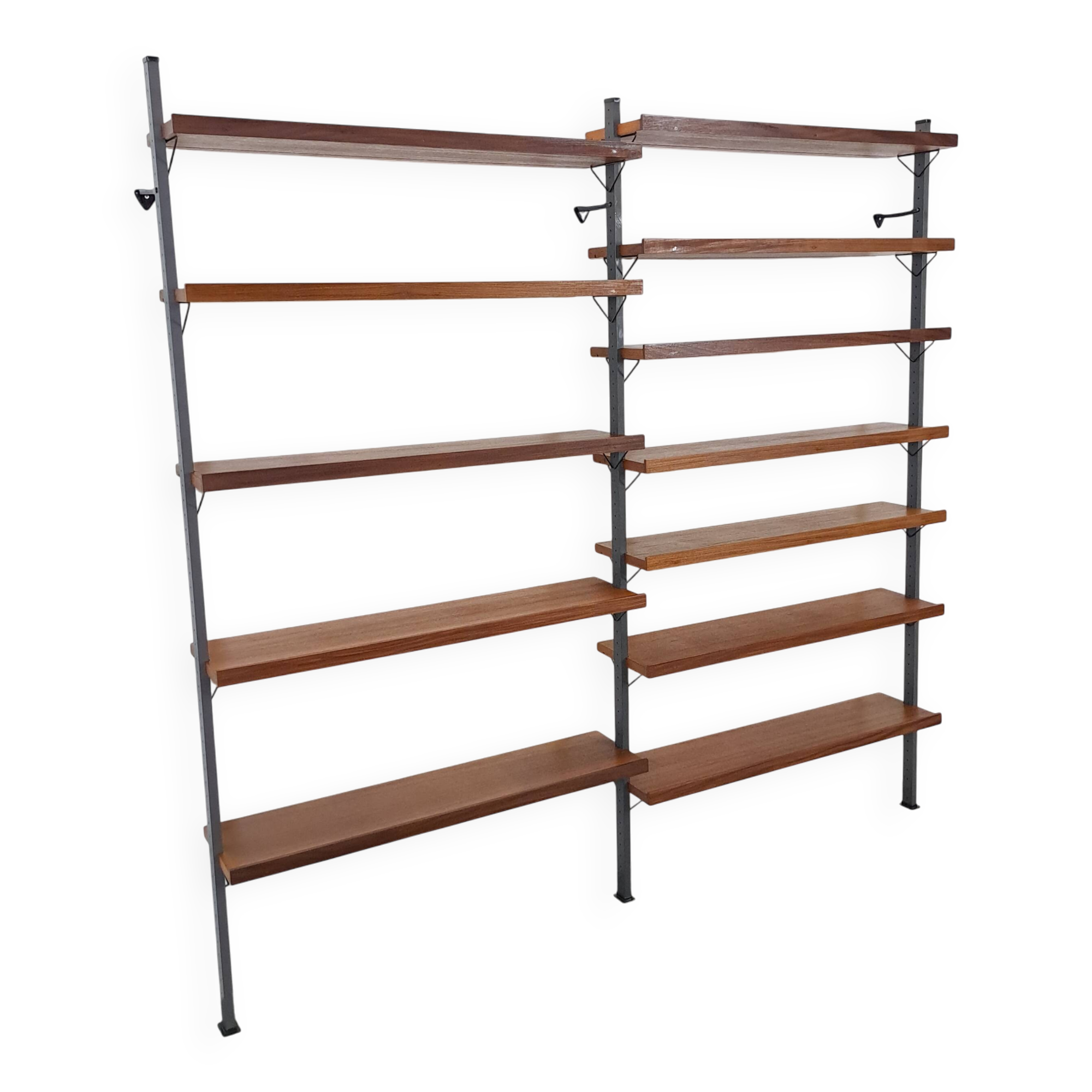 Mid Century Olof Pira Zweden teak modulair LP wandsysteem