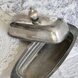 Vintage silver metal butter dish with acorn handle
