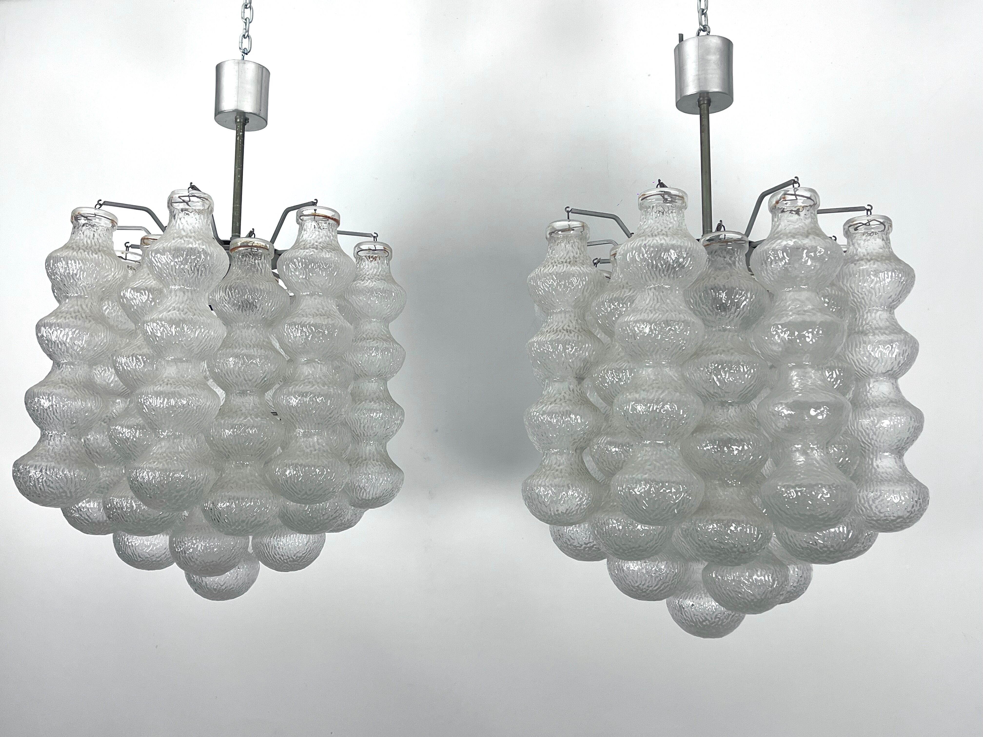 Pair of Mid-Century Murano Bubble Glass chandeliers. Italy 1960s