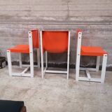 3 chaises monocoque orange gautier vintage 1960