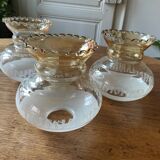 3 globes de lustre abats jours en verre, anciens, vintage