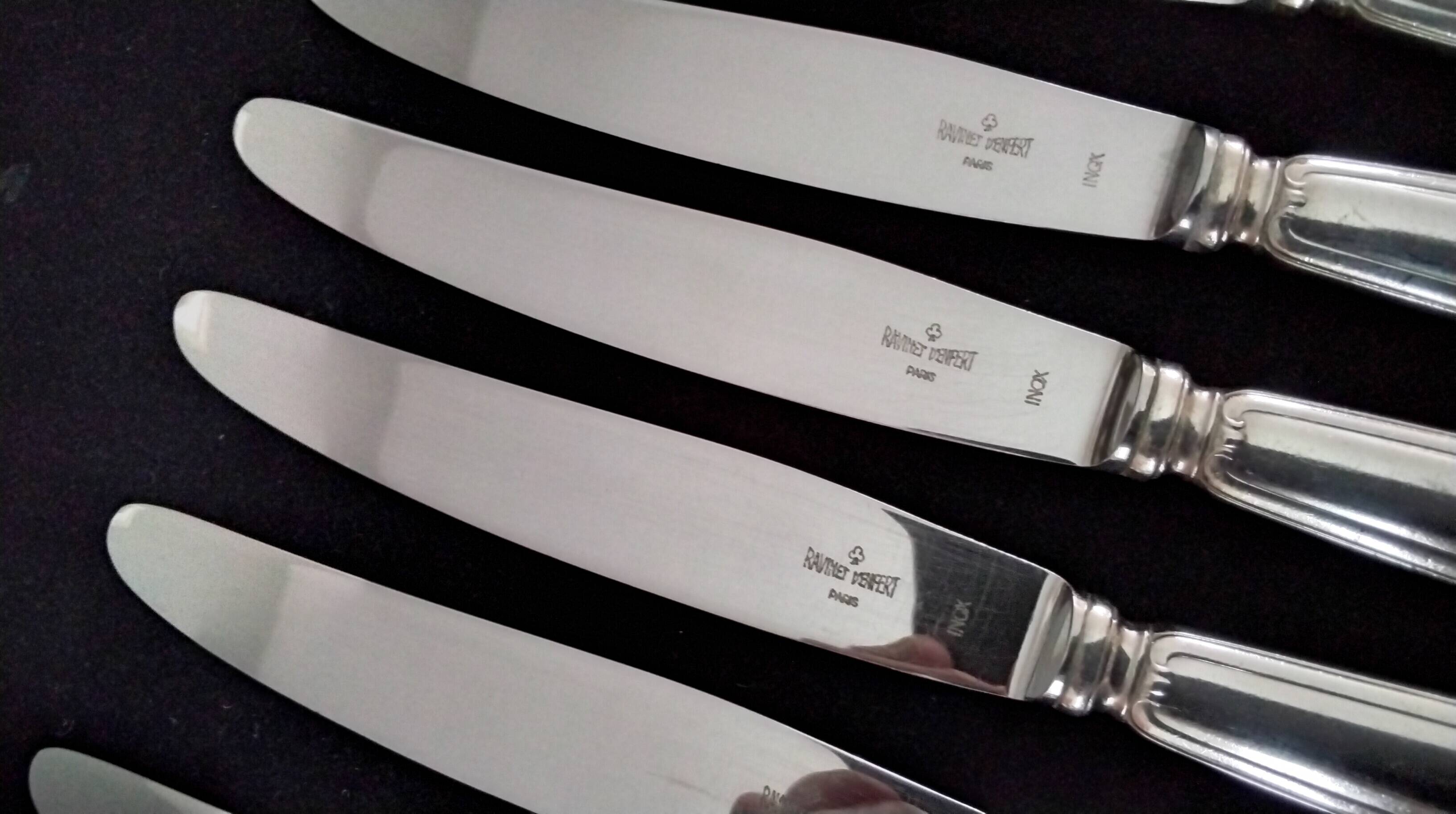 6 Silver Metal Cheese Knives Ravinet d'Enfert Pearl Model