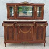 Louis XVI 2-part sideboard in mahogany veneer and precious wood marquetry