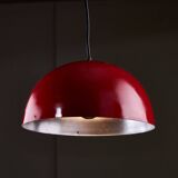 Italian, Hemispherical Red Aluminum Pendant with Round Holes on Top, 1970s