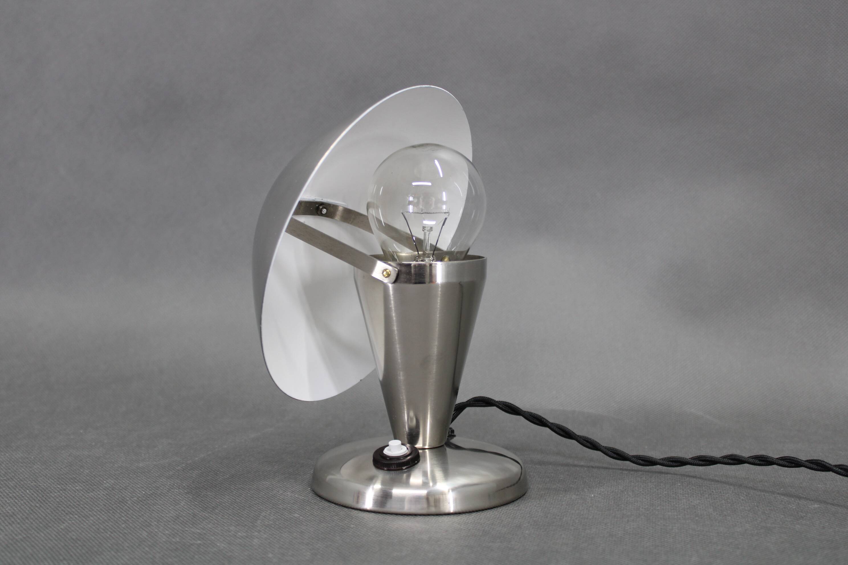 Czechoslovak Art Deco chrome table lamp with metal shade, 1930s