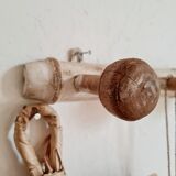 Coat rack wooden hook and patinated white