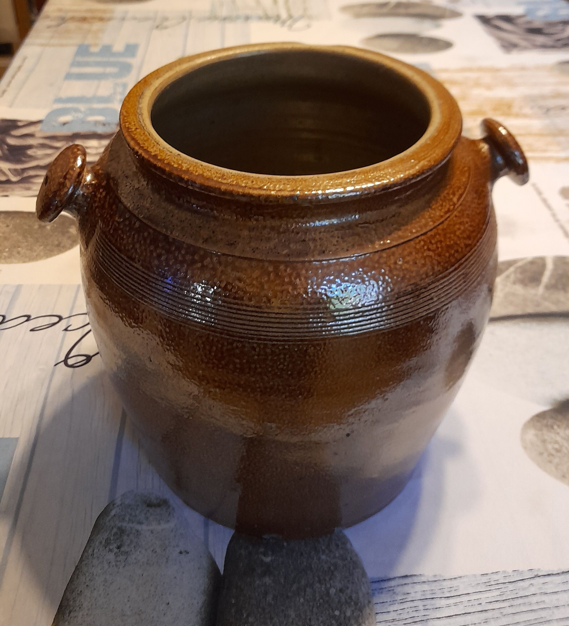 Enamelled terracotta jar