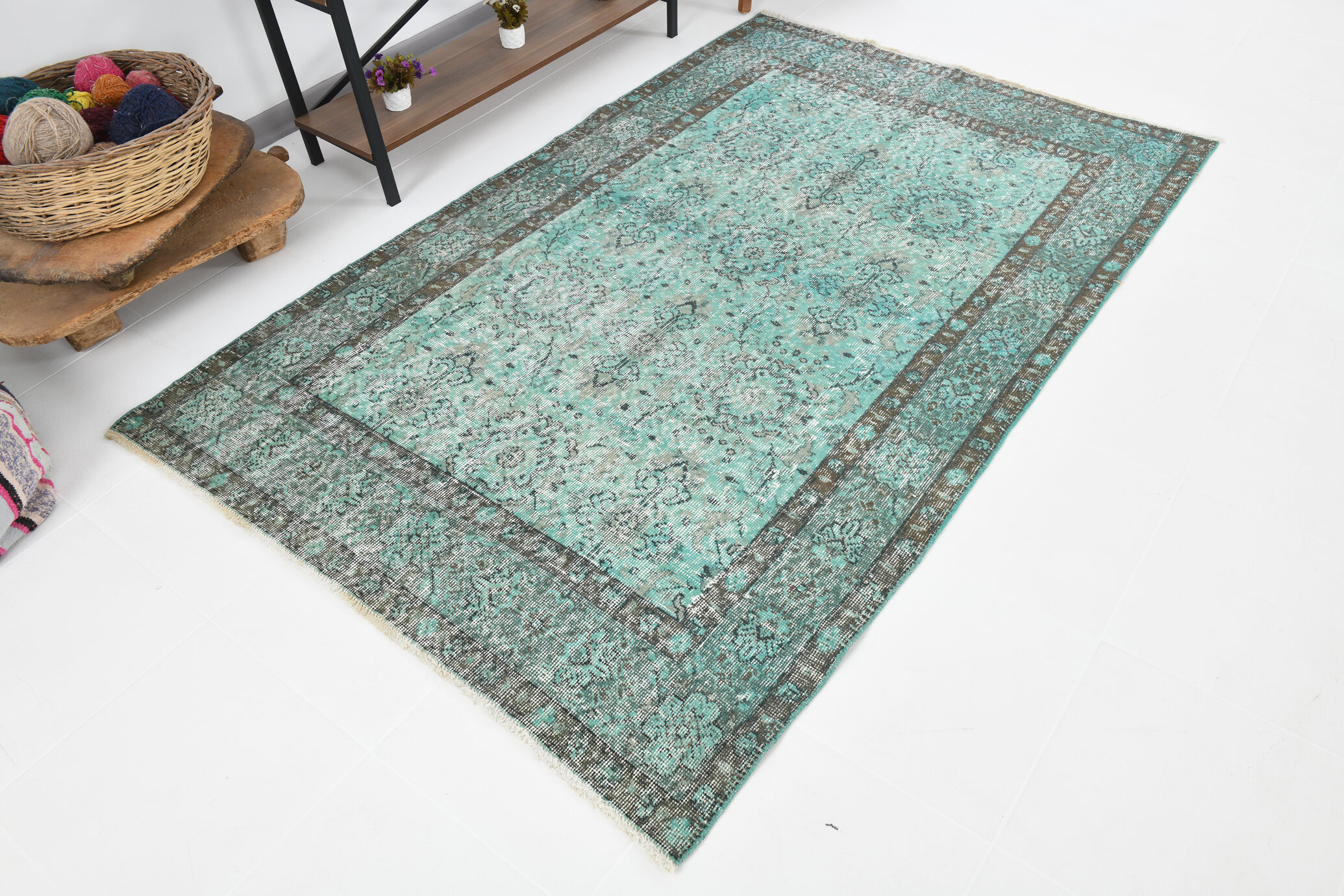 5x7 Handknotted Wool Floral Vintage Tapis Rugs 227x145Cm