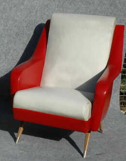 50s chairs in white and red skai, set of 2