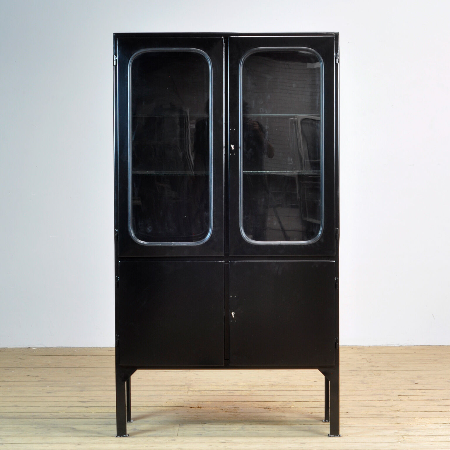 Vintage Glass & Iron Medical Cabinet, 1970s