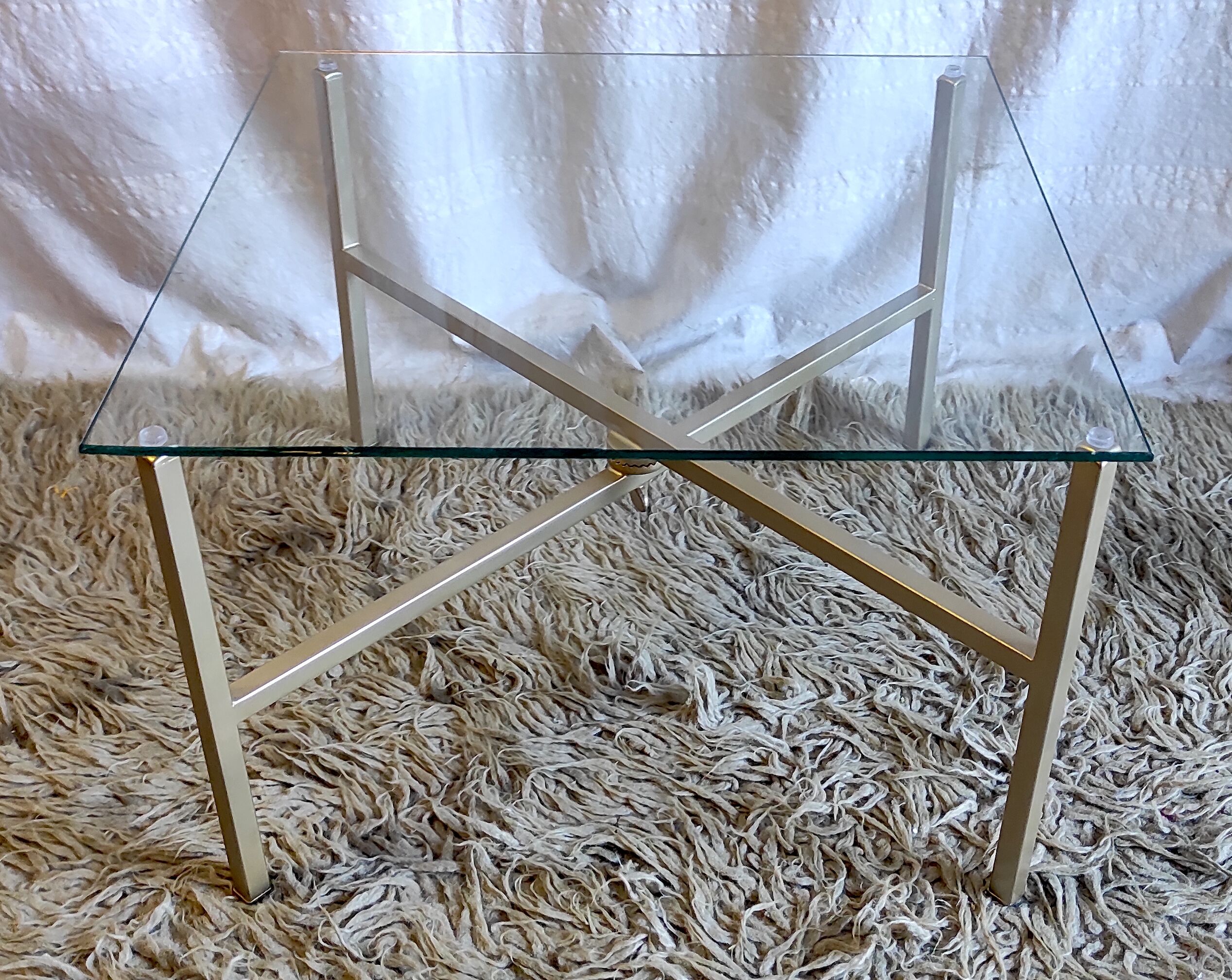 Articulated coffee table gilded metal and glass – 60s/70s