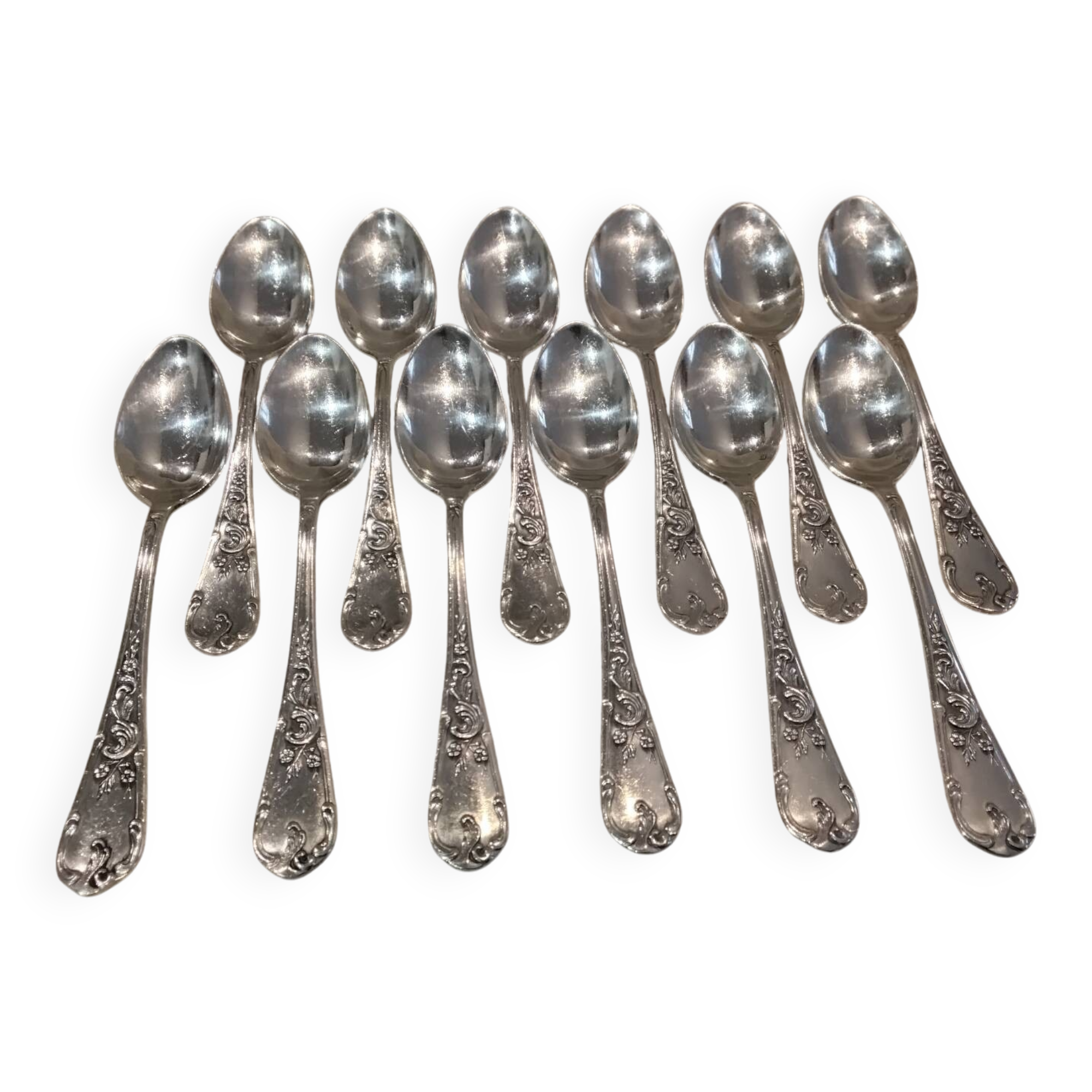 12 silver-plated metal teaspoons by silversmith Francois Frionnet Florian