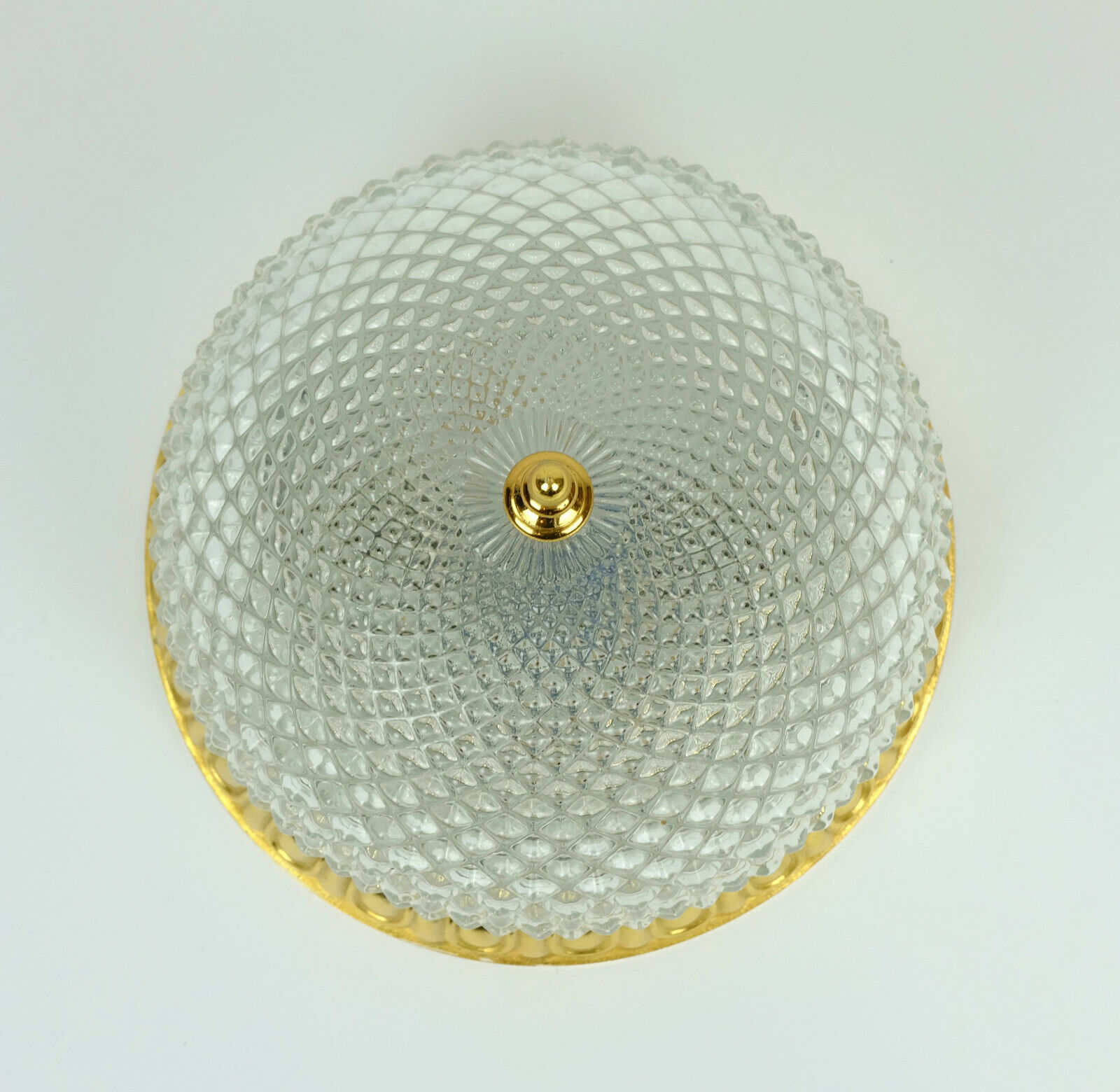 Vintage soelken ceiling lamp textured glass and gilt aluminum 1970s - 2 available