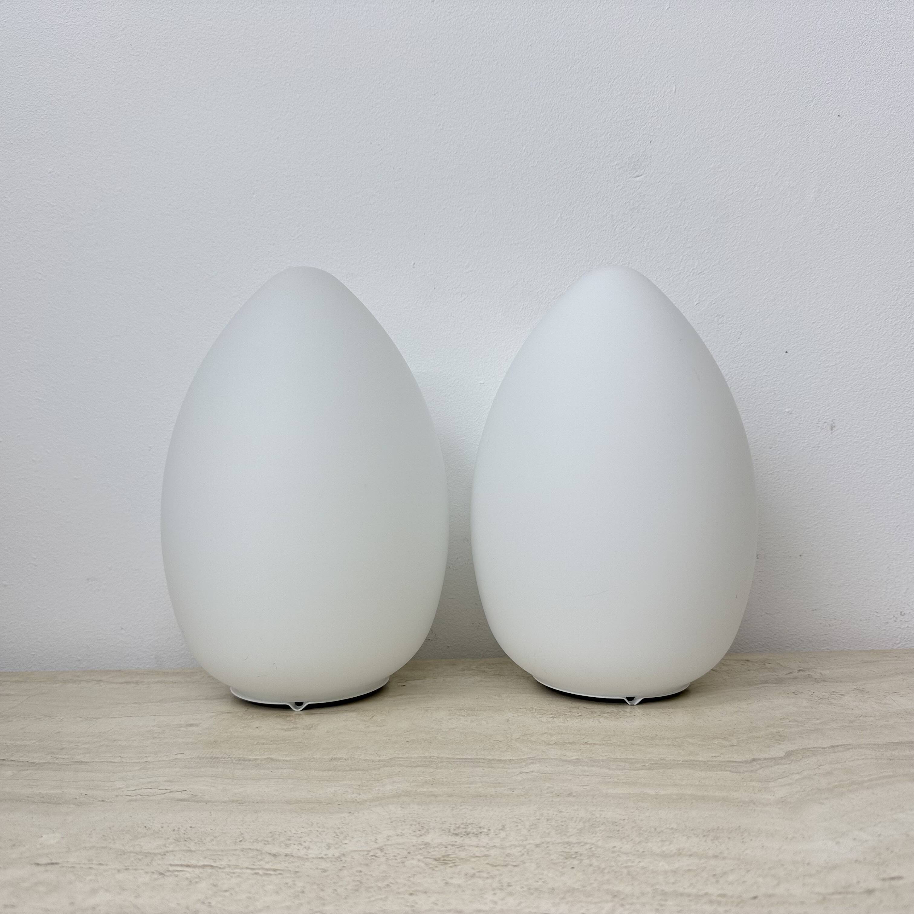 Set of 2 Vintage egg shaped opaline glass table lamp , 1970s