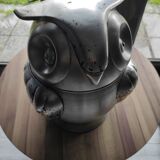 Vintage owl shaped ice bucket, brushed aluminum, made in Italy
