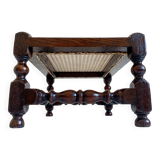 Antique Belle Epoque Oak Wood and Cane Footstool/ Occasional Table, late 19th-C