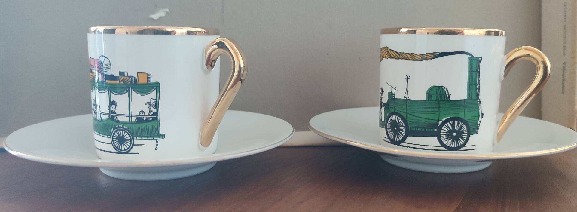 Vintage coffee cup duo "Express" - Salins pottery (Years