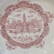 Large deep iron earth plate or small old round hollow dish Moulin des loups Dentelle model
