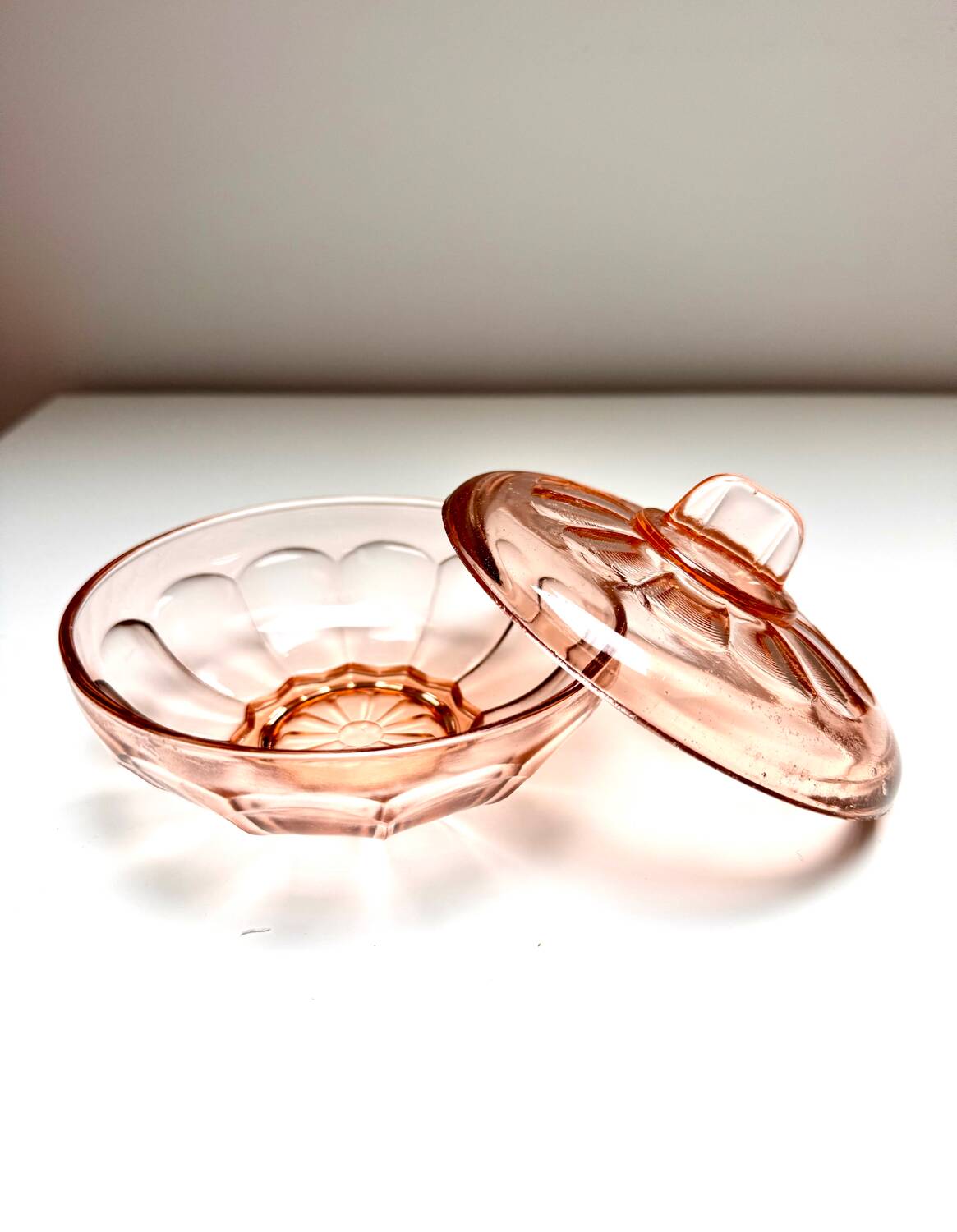 Set of two vintage pink glass boxes
