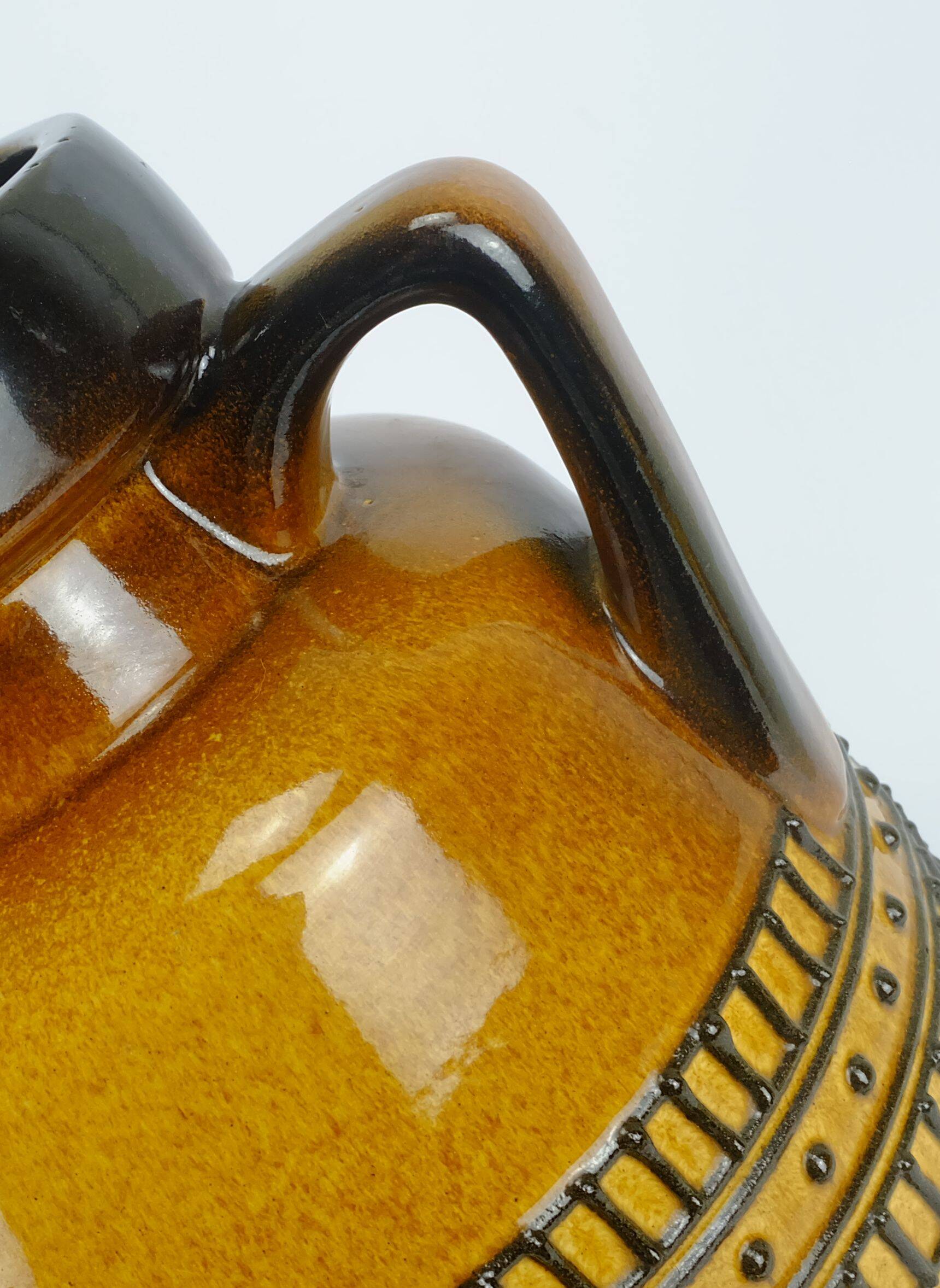 huge 60's VASE jug model 88 35 amber and brown with black abstract pattern