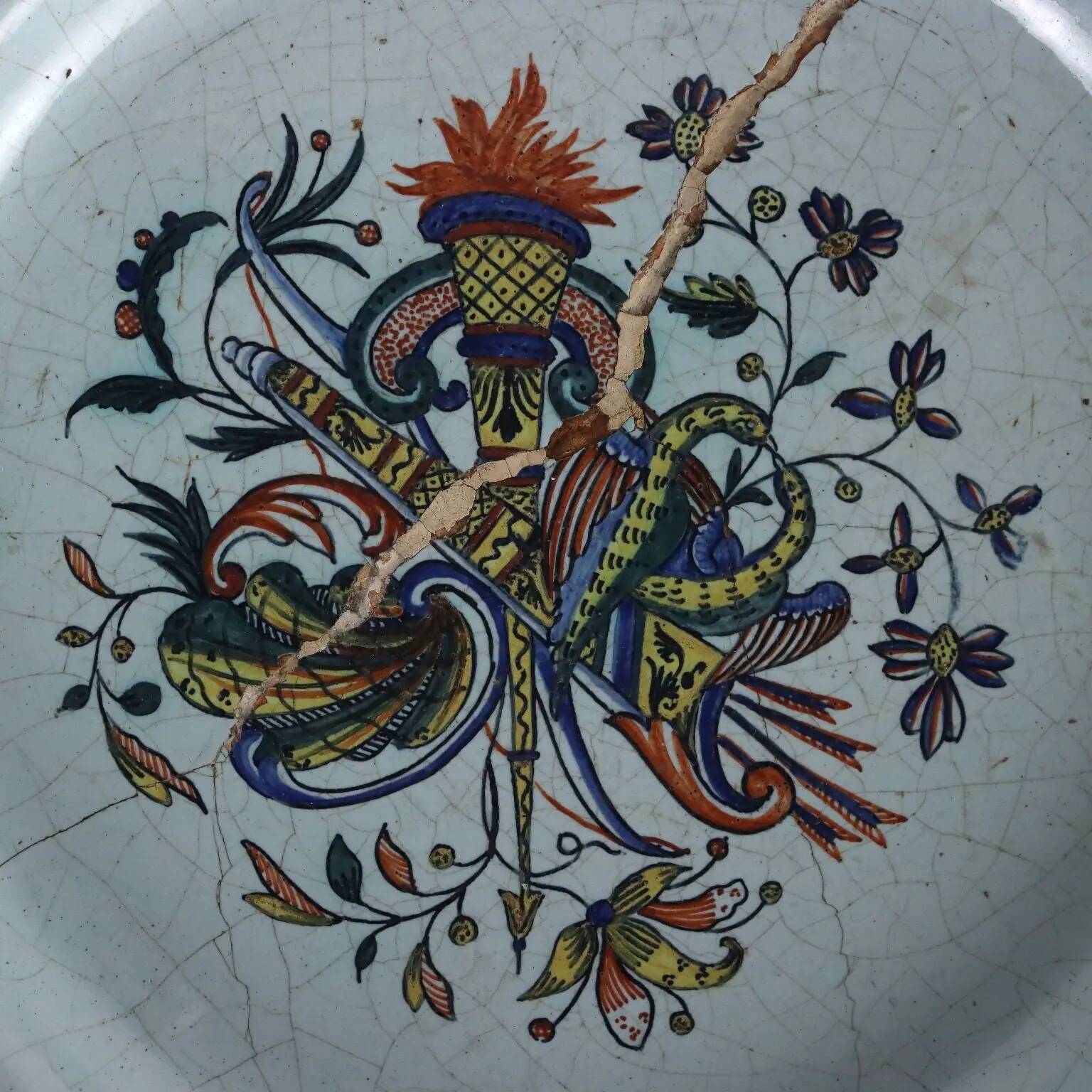 Antique plate in Rouen faience, France, mid-19th century