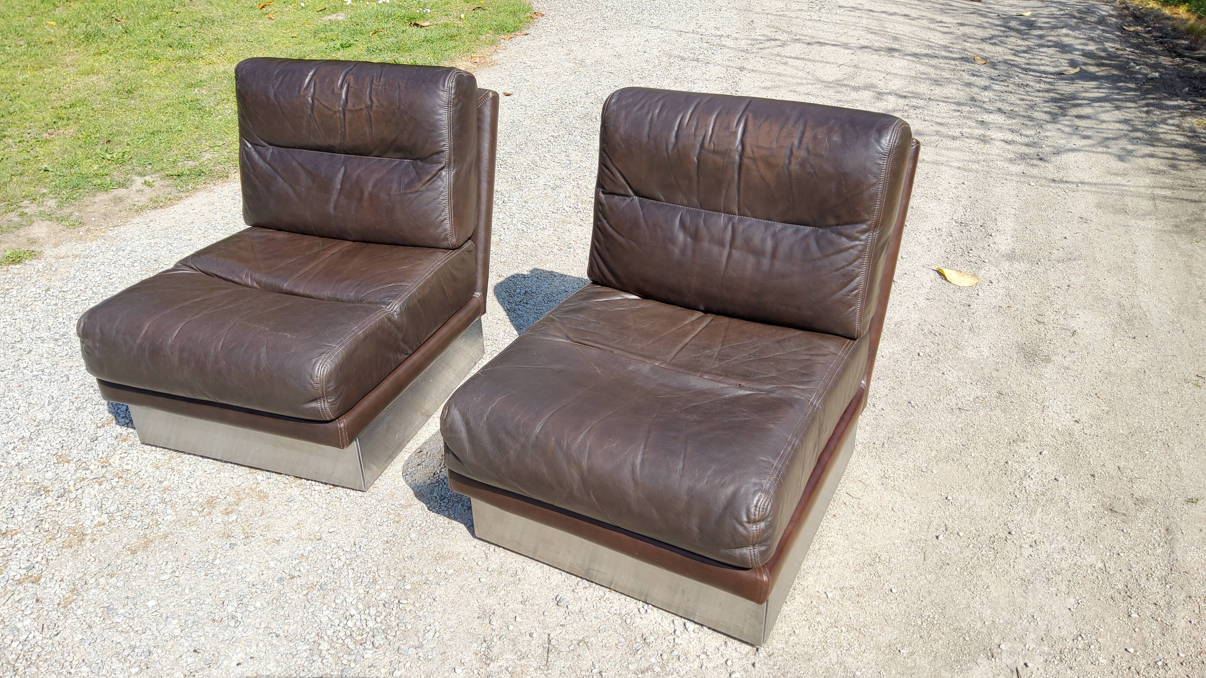 Pair of leather armchairs Roche Bobois from the 70s
