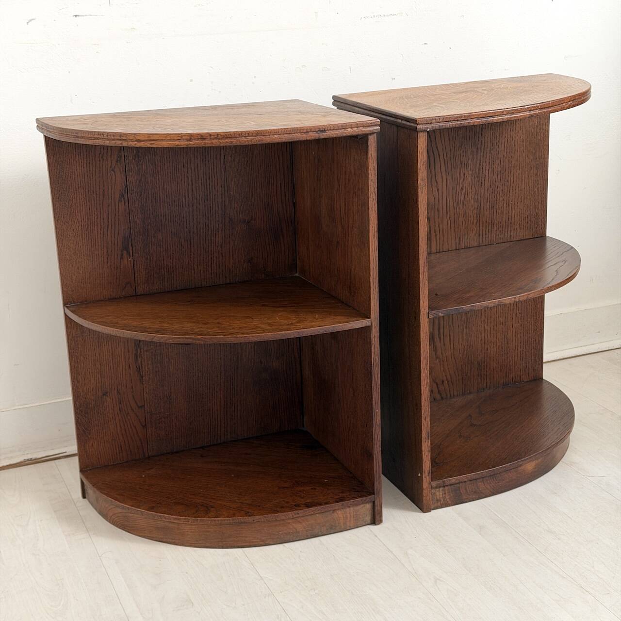 Pair of vintage 1950s corner side tables.