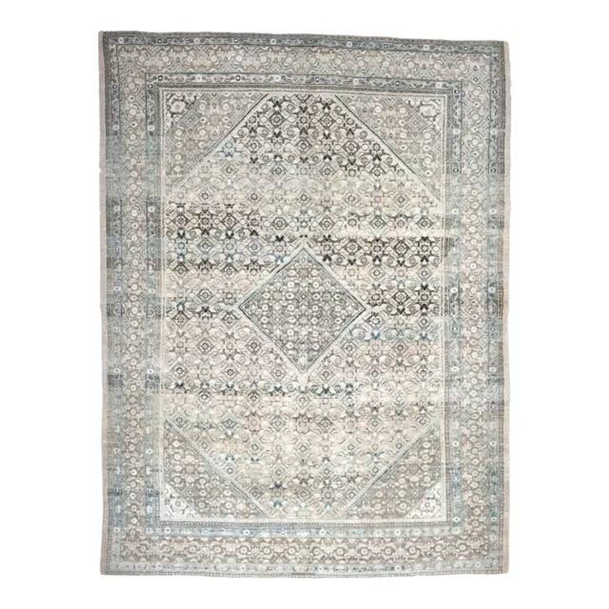 1970s Vintage Persian Handmade Wool Cotton Light Brown Area Rug 291x394