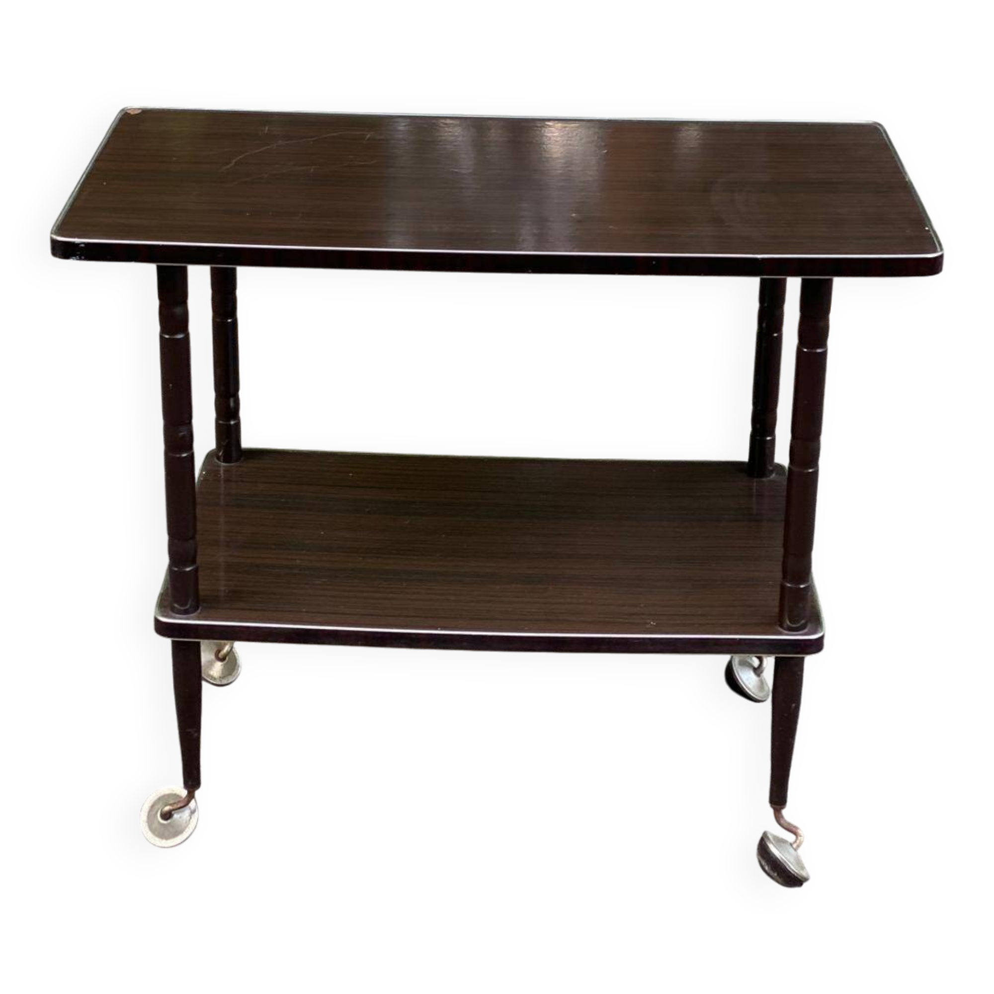 Double-tray rosewood serving trolley on casters 83cm