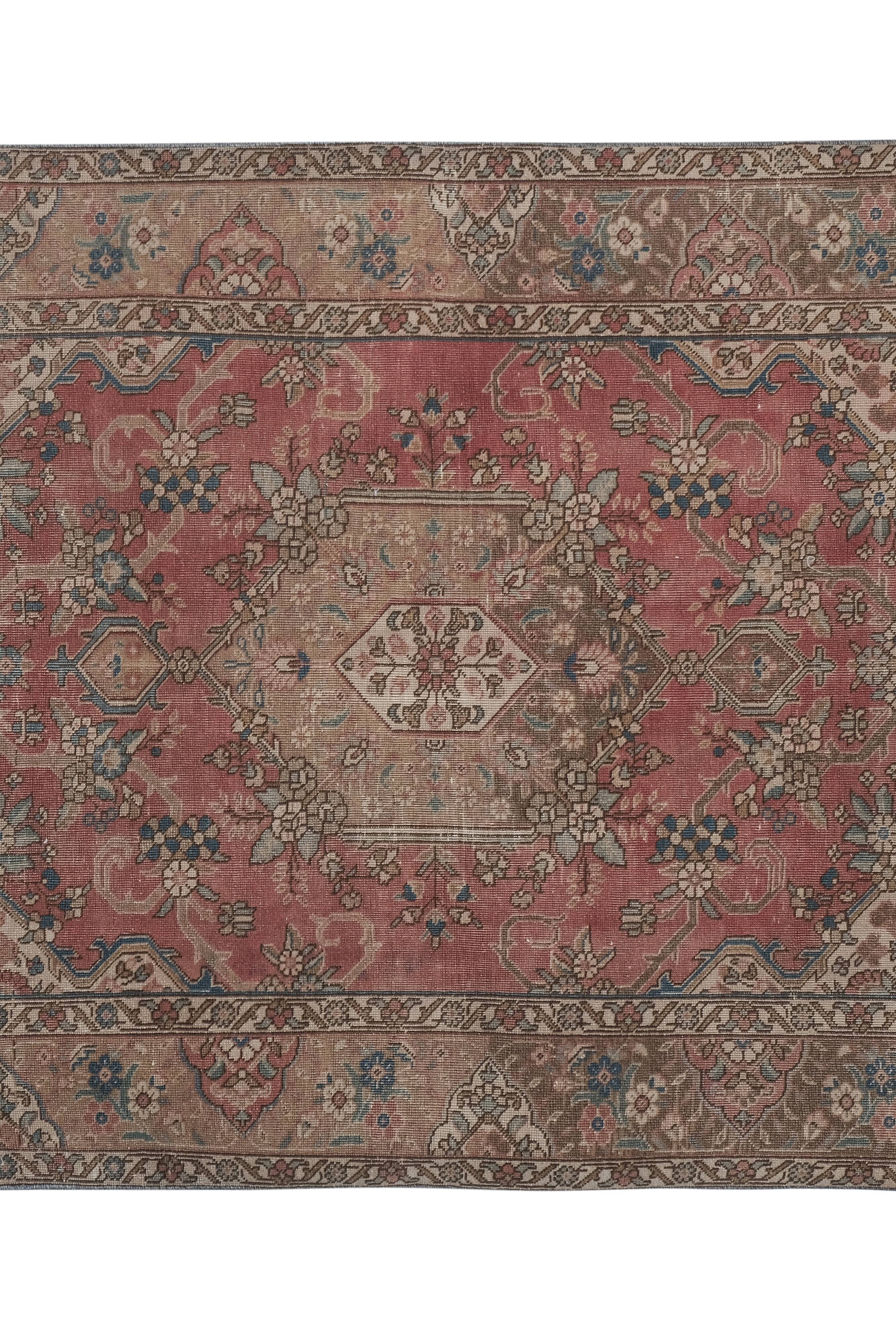 Vintage Handknotted Turkish Unusual Rug with Floral Border 4'5" X 6'4"