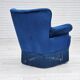 1960s, Danish lounge chair, blue furniture velour, beech wood legs.