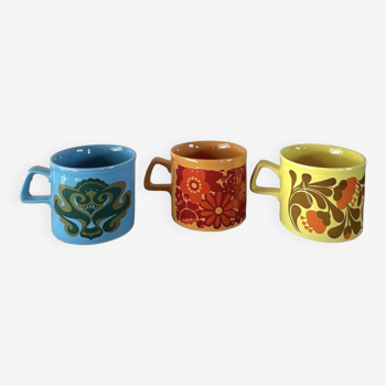 Set of 3 Mugs Staffordshire Potteries Ltd. - Vintage 70s style