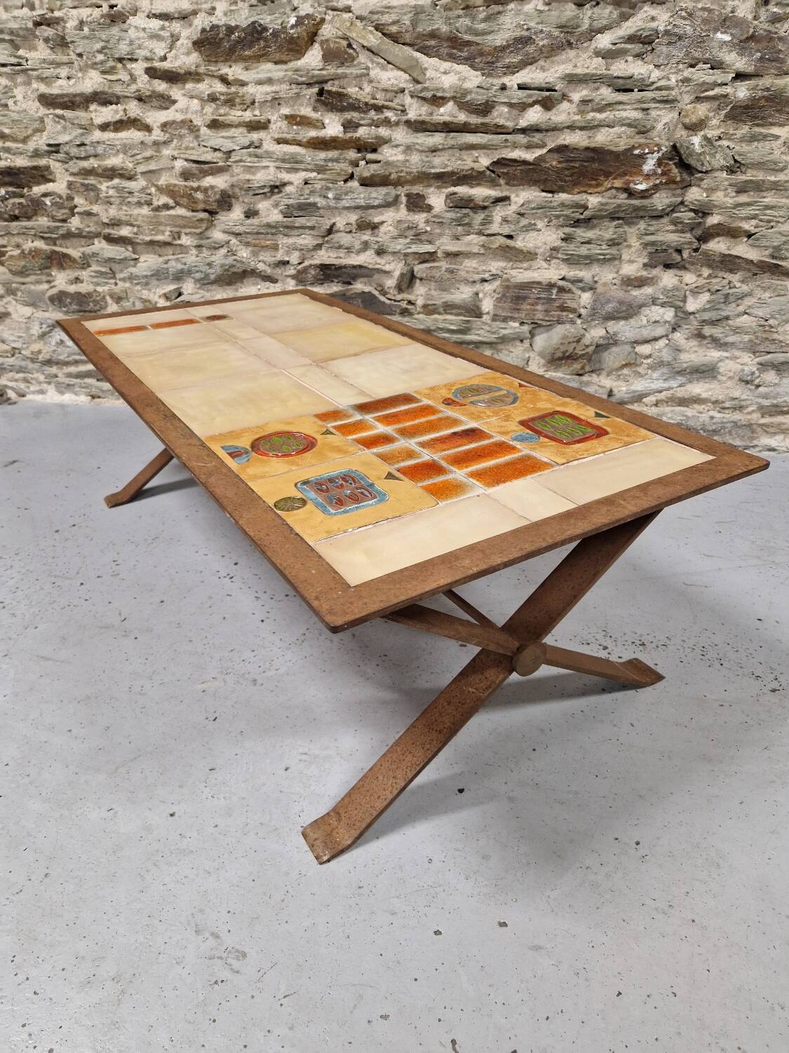 Ceramic and metal coffee table from the 60s Vallauris style