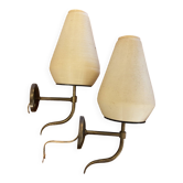 Pair of wall lights in brass and ribbed plastic