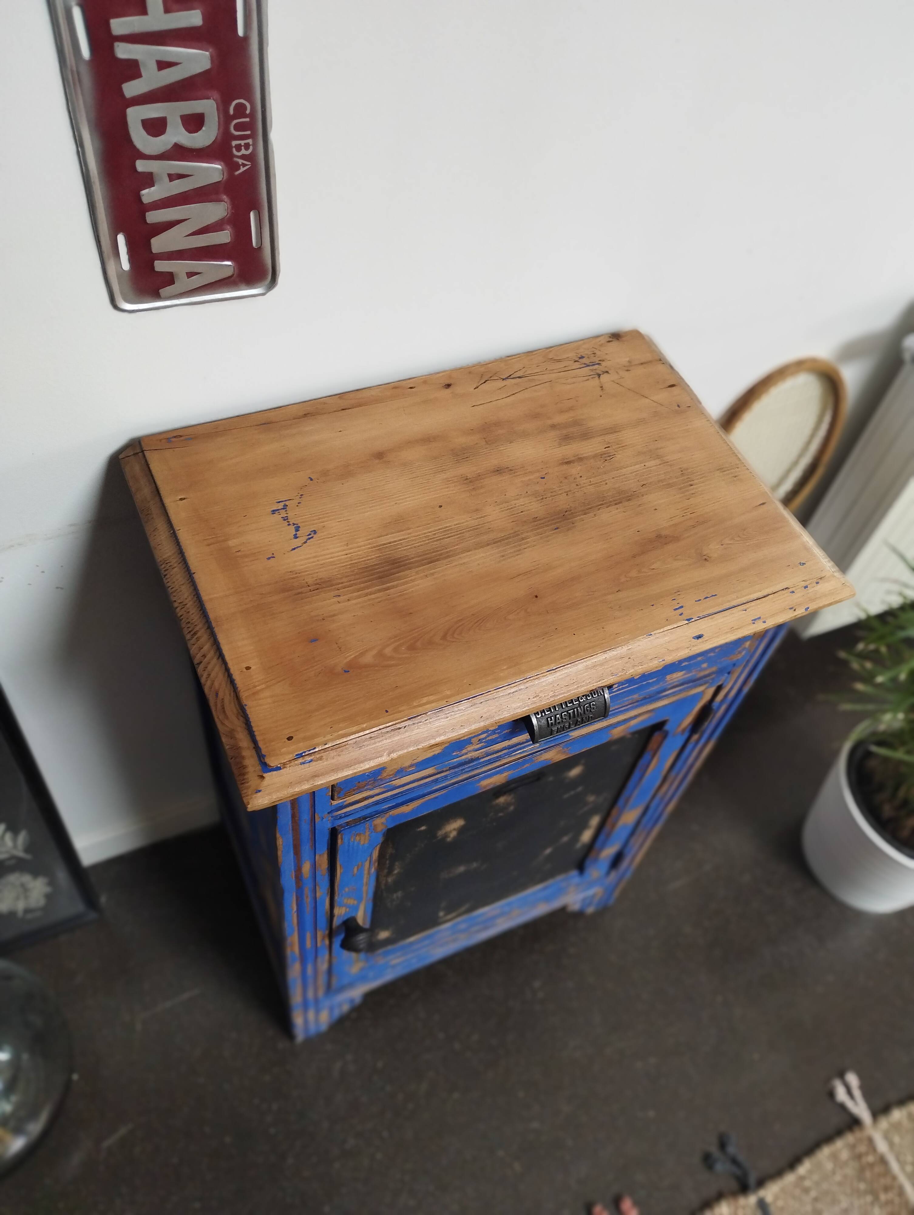 Vintage Jam Cupboard / Small Blue Workshop Cabinet