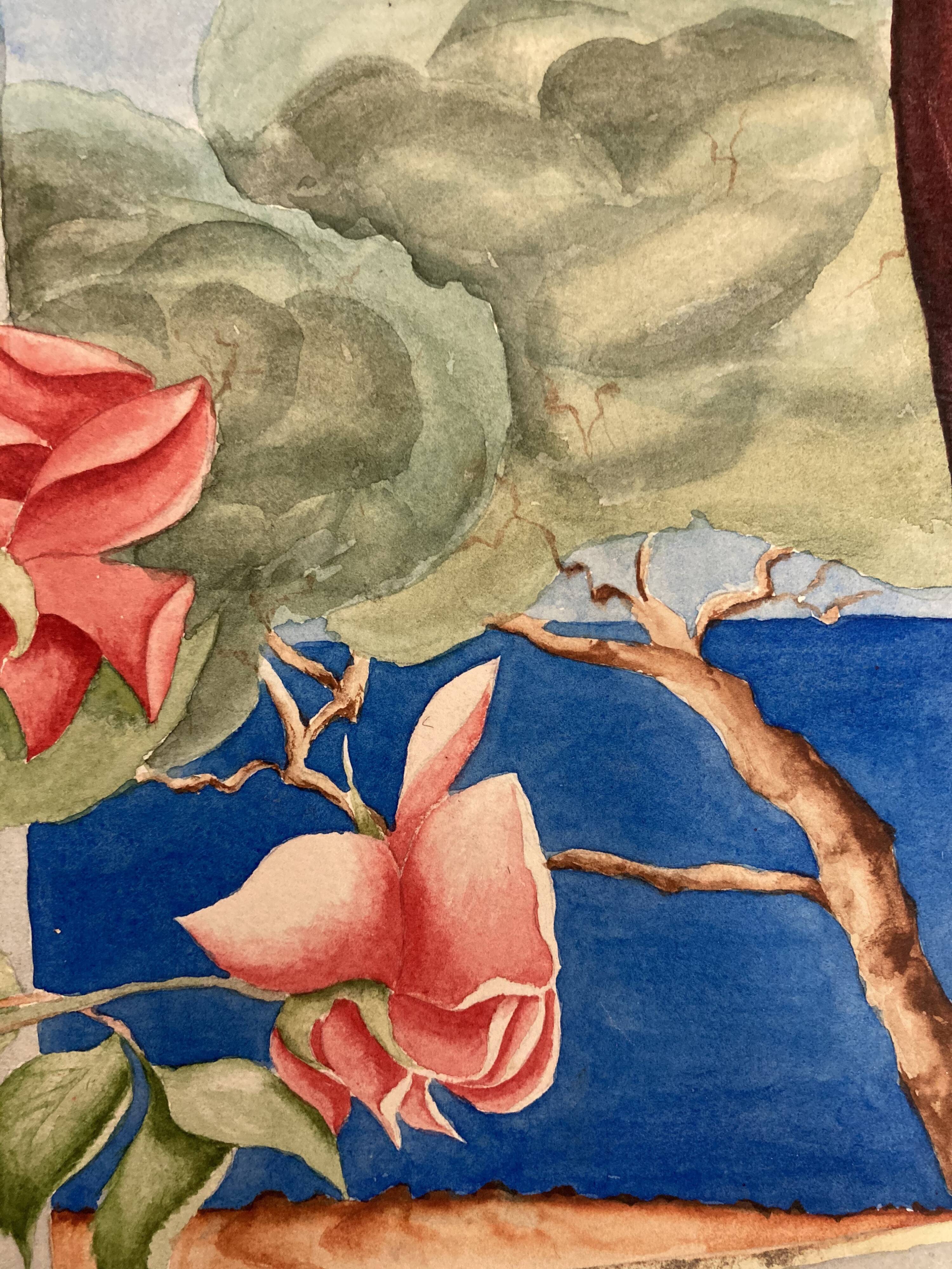 Watercolor with vintage bouquet