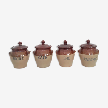 Series of 4 vintage condiment pots - Glazed terracotta - 1970