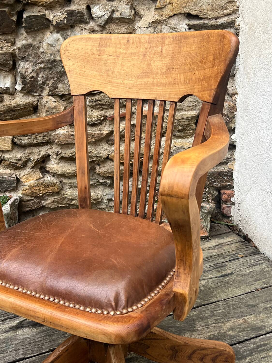 Fauteuil de bureau américain pivotant circa 1900 vintage