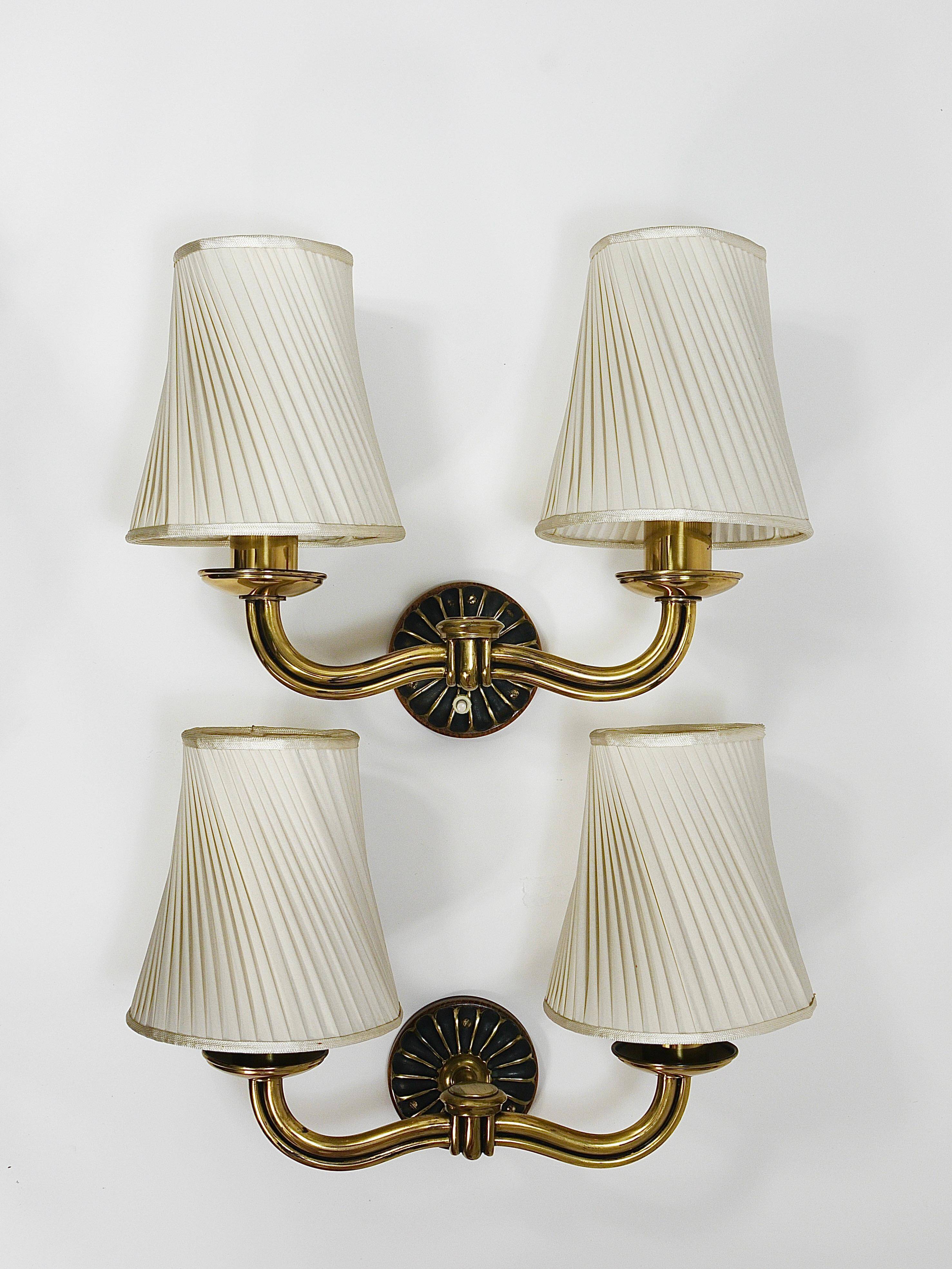 Pair of Wall Sconces in Brass from Viennese Modernism Hugo Gorge, Austria, 1940s