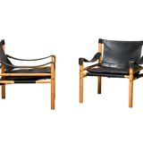 Arne Norell Sirocco Safari Lounge Chairs in Black Leather and Ash, Sweden